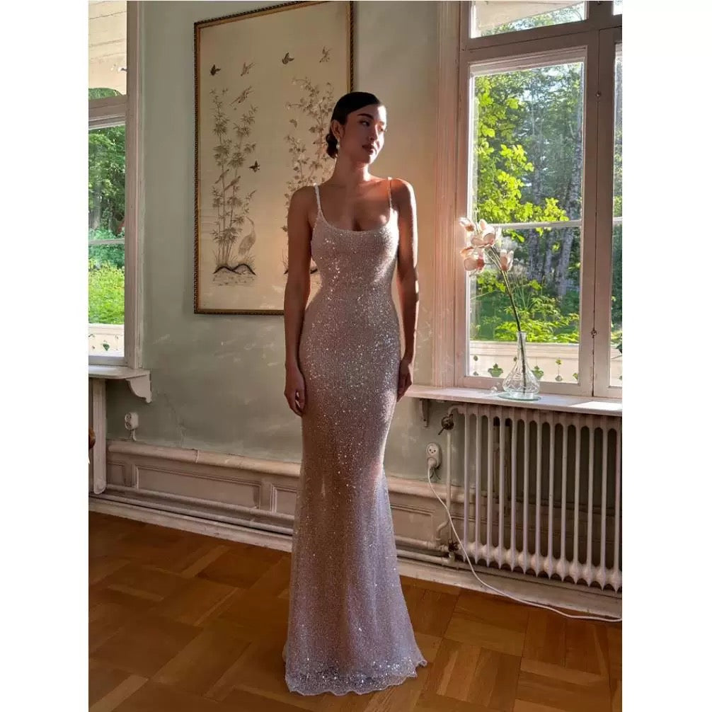 Simple Mermaid Straps Sequin Prom Dress Maxi Dresses 22Th Birthday Outfits