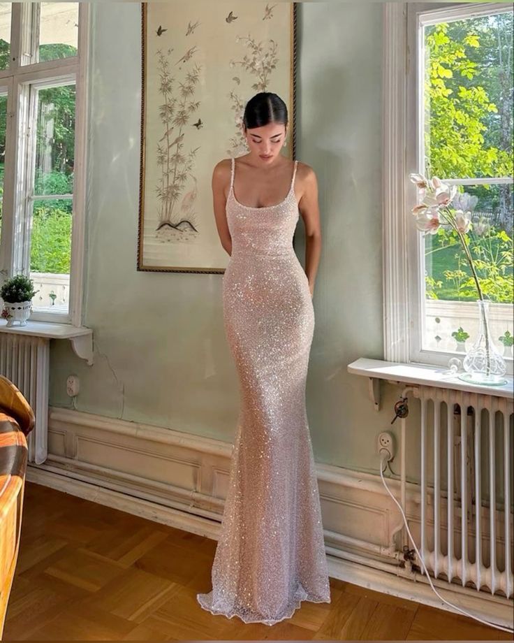 Simple Mermaid Straps Sequin Prom Dress Maxi Dresses 22Th Birthday Outfits