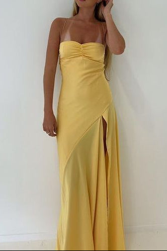 Simple Mermaid Straps Yellow Prom Dresses 21Th Birthday Outfit