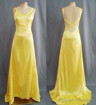 Simple Mermaid V Neck Yellow Backless Long Prom Dresses Secondary image