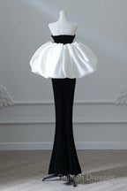 Simple Mermaid Velvet Puff Sleeves Black Long Prom Dress, Black Evening Dress