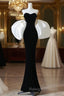 Simple Mermaid Velvet Puff Sleeves Black Long Prom Dresses Black Prom Dresses