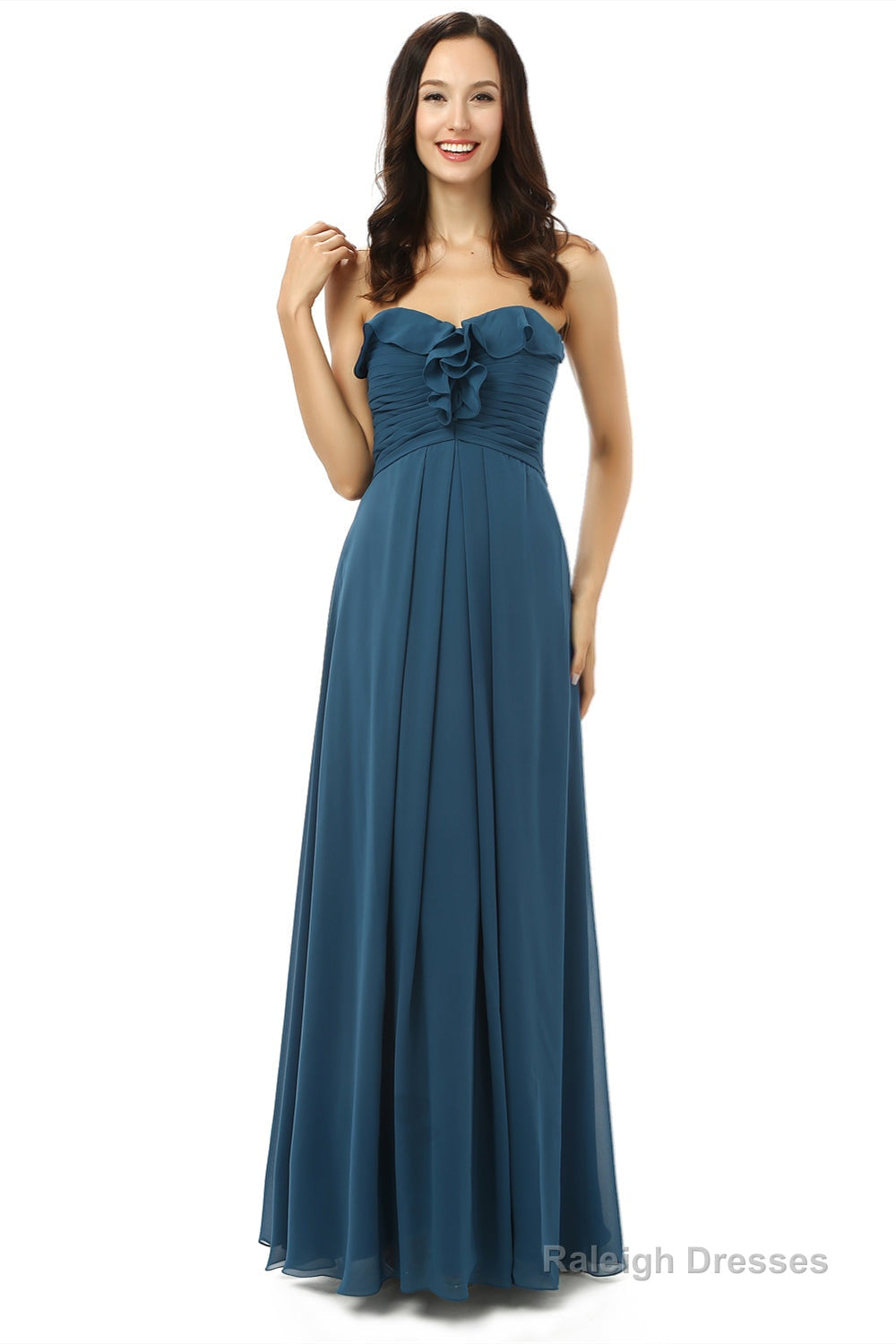 Simple Navy Blue Chiffon Sweetheart Floor Length Bridesmaid Dresses Secondary image