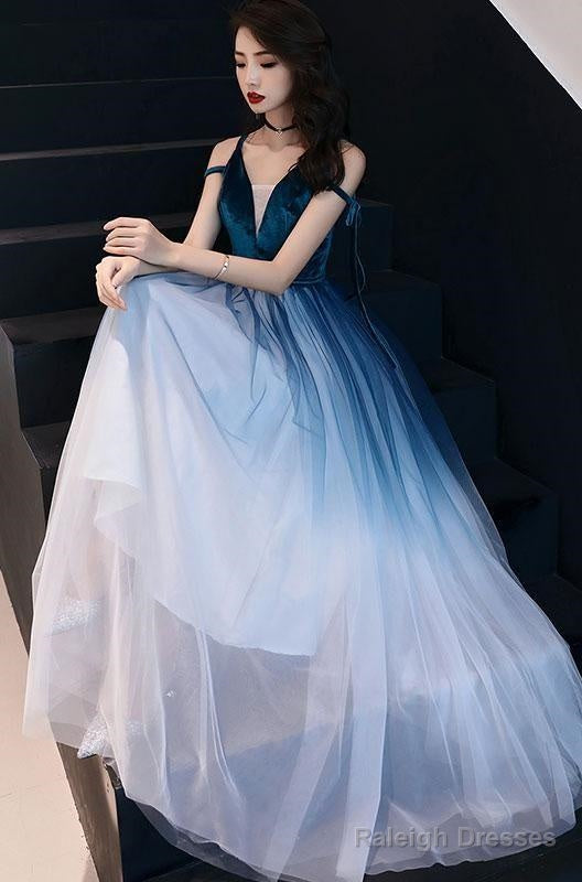 Simple Navy Blue Tulle Long Prom Dress, Green Tulle Evening Dress Main image