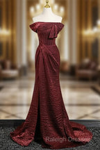 Simple Off Shoulder Burgundy Long Prom Dress, Burgundy Long Formal Dress