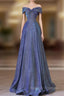 Simple Off Shoulder Satin Blue Long Prom Dress, Blue Long Formal Dress