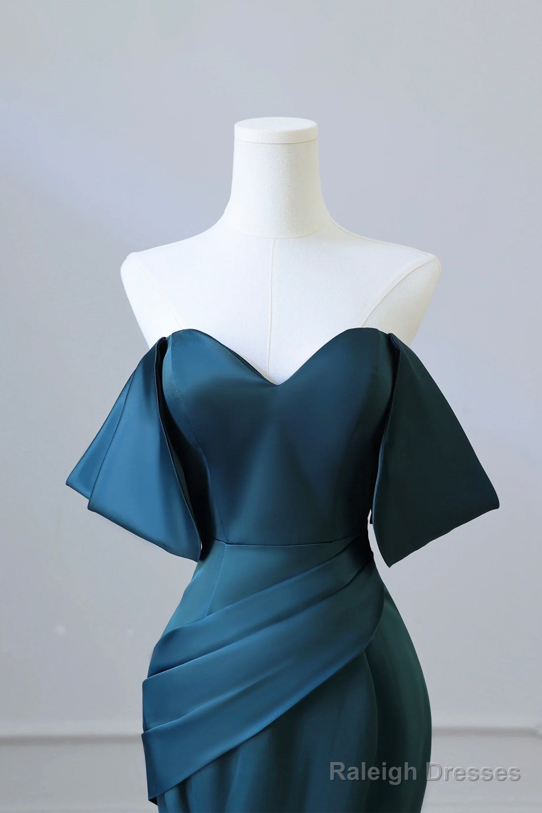 Simple Off Shoulder Satin Ink Blue Long Prom Dress, Ink Blue Mermaid Formal Dress