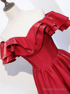 Simple  Off Shoulder Satin Long Prom Dress, Burgundy Evening Dress