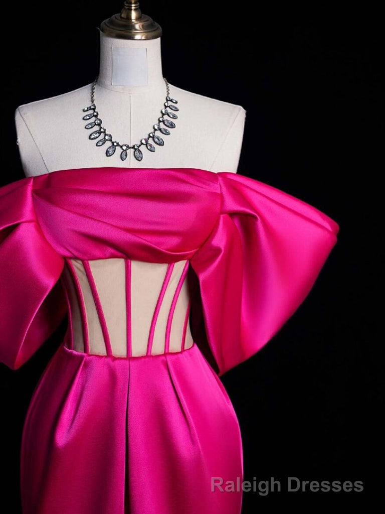 Simple Off Shoulder Satin Mermaid Rose Red Long Prom Dress, Rose Red Evening Dress Secondary image