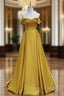 Simple Off Shoulder Satin Yellow Long Prom Dress, Yellow Long Formal Dress