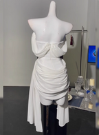 Simple Off The Shoulder Pleated Chiffon White 17Th Birthday Homecoming Dress