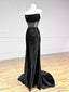 Simple Off The Shoulder Satin Black Long Prom Dress, Black Long Evening Dress