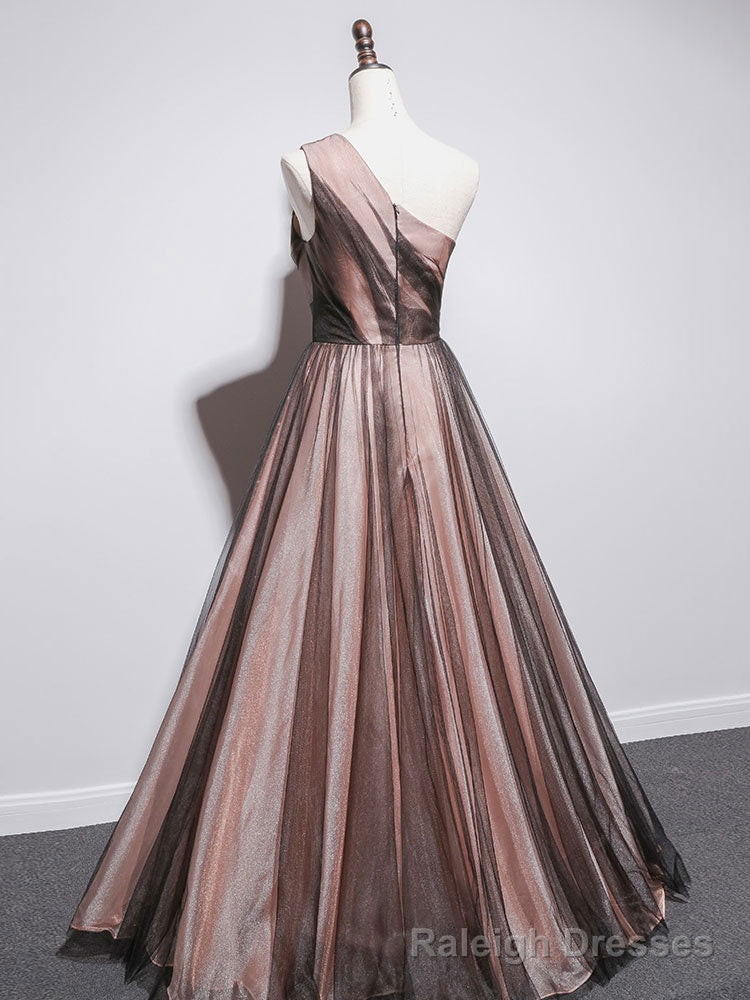 Simple One Shoulder Tulle Long Prom Dresses, A line Tulle Prom Dress