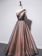 Simple One Shoulder Tulle Long Prom Dresses, A line Tulle Prom Dress