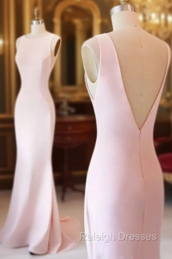 Simple Pink Mermaid Long Prom Dress, Pink Formal Dress For Teens Main image