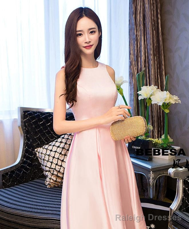 Simple Pink Satin High Neck Prom Dress Pink Formal Dress Secondary image