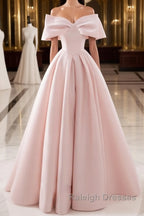 Simple pink satin long prom dress, pink satin evening dress