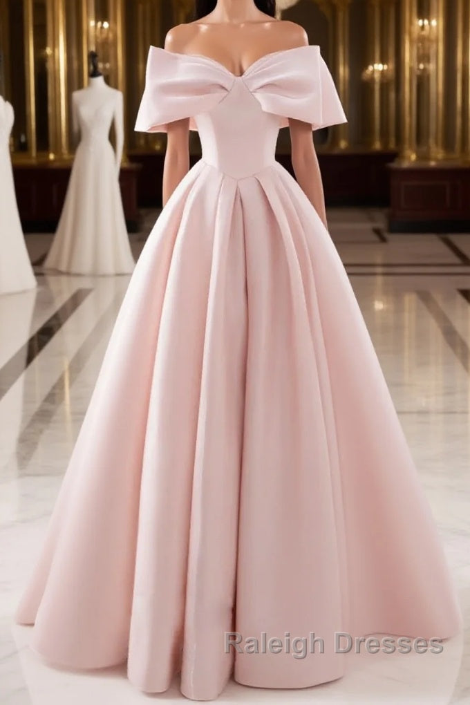 Simple pink satin long prom dress, pink satin evening dress Main image