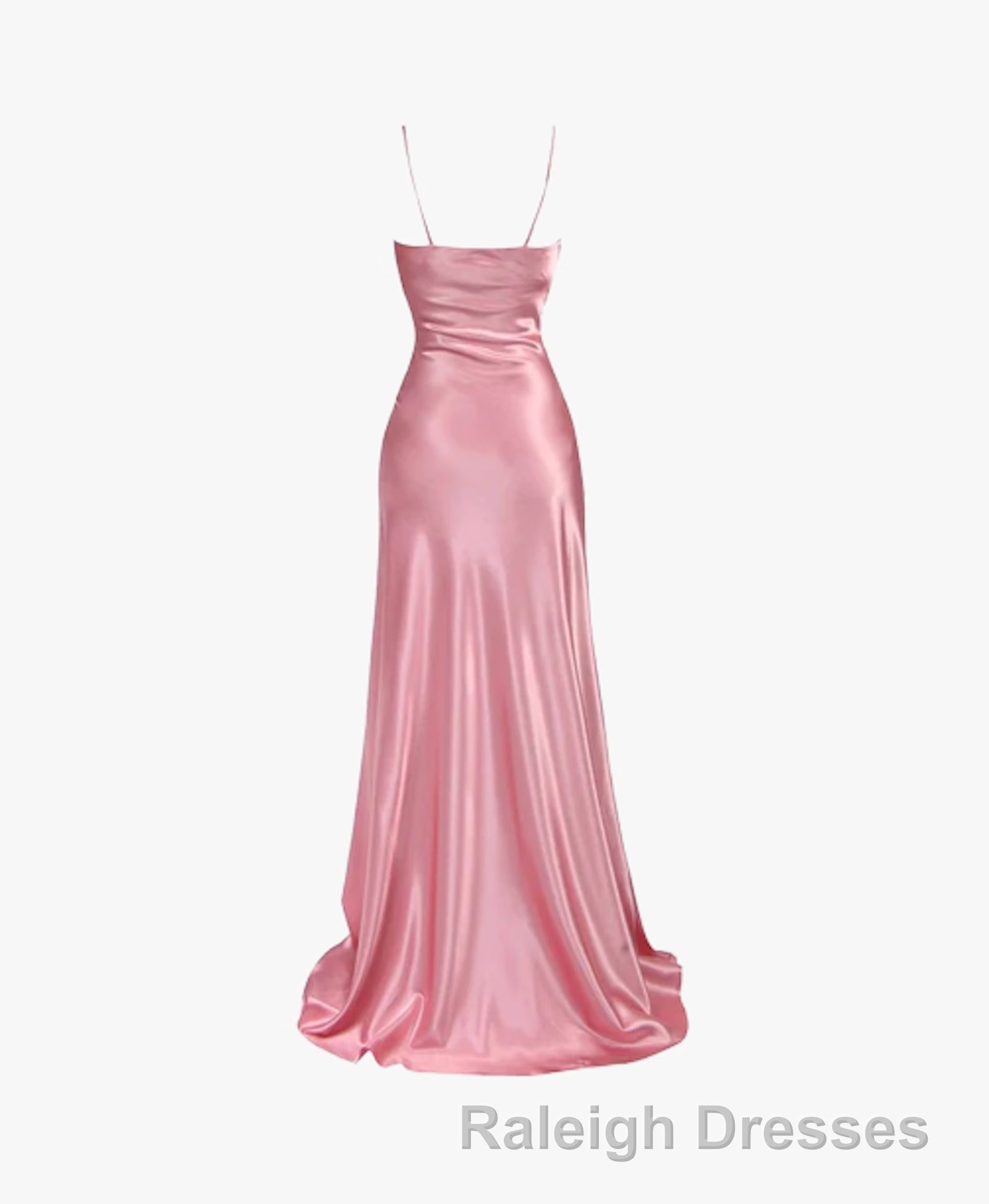 Simple Pink Spaghetti Straps Prom Dresses Long with Split