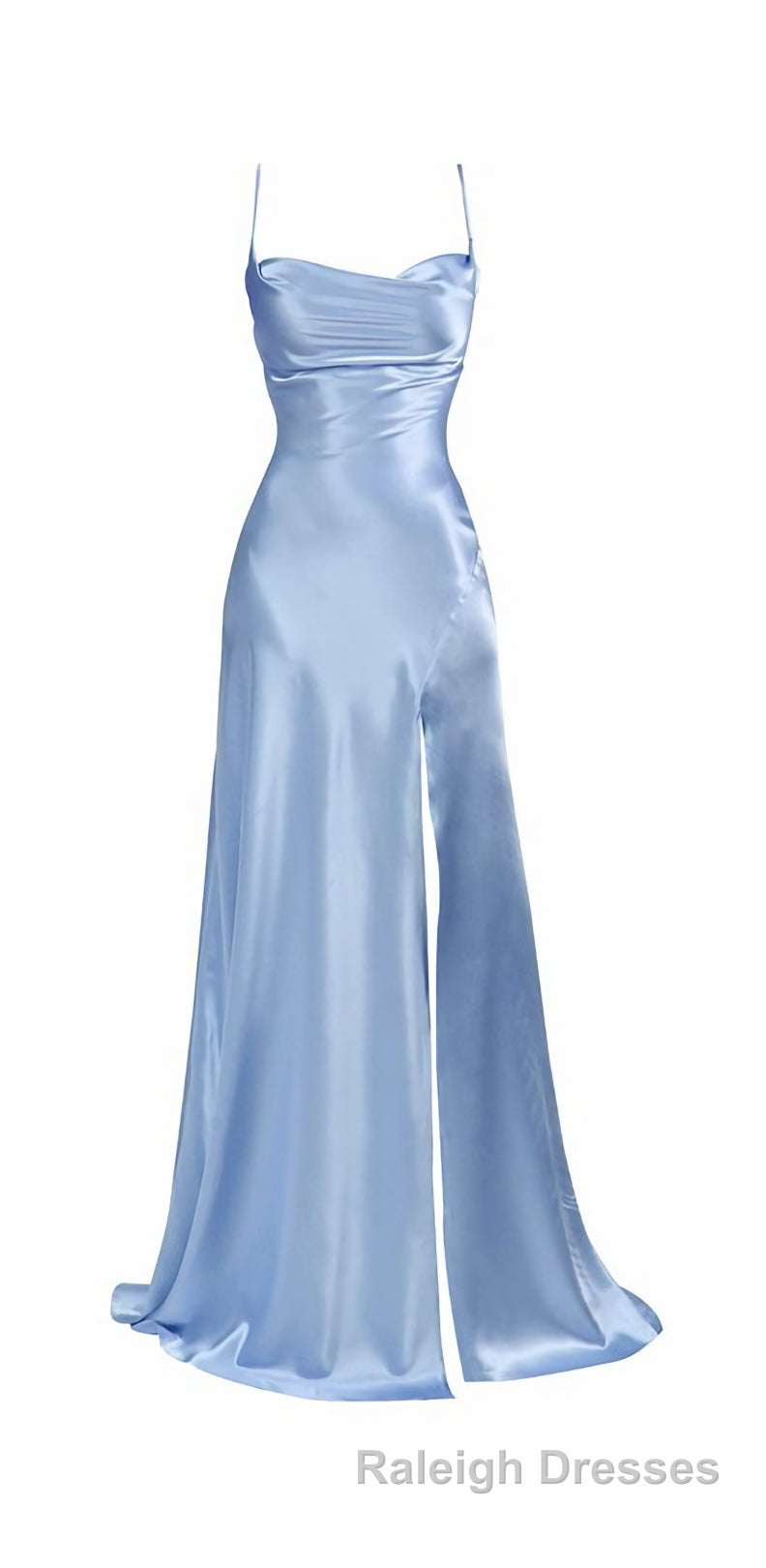 Simple Pink Spaghetti Straps Prom Dresses Long with Split