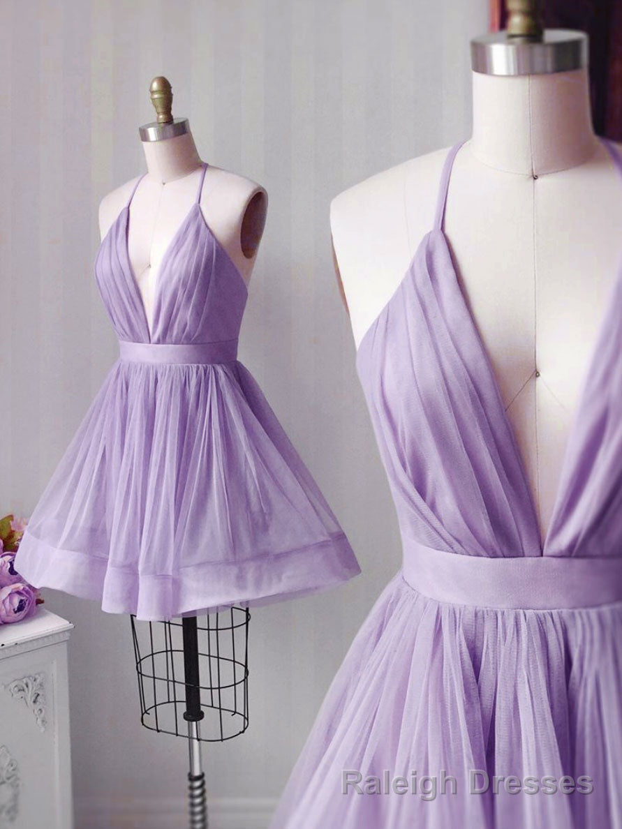 Simple Pink Tulle Short Prom Dress, Aline Pink Bridesmaid Dress Main image