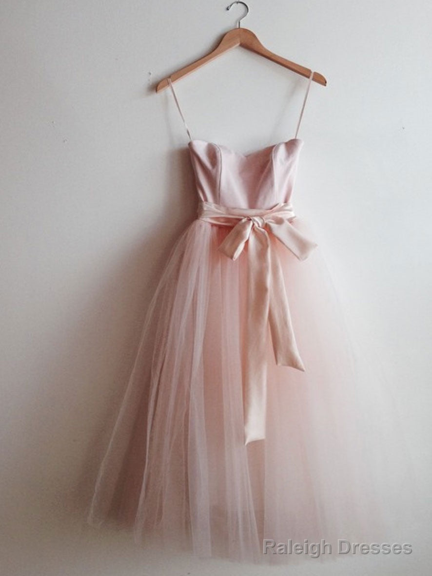 Simple Pink Tulle Short Prom Dress, Pink Bridesmaid Dress Main image