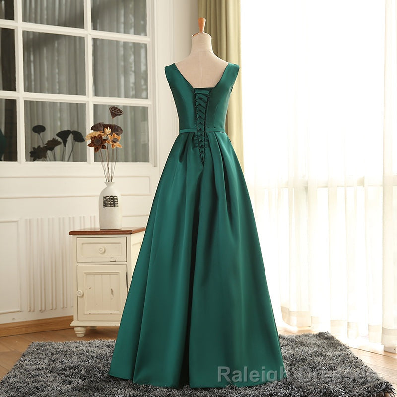 Simple Pretty Green Satin Long Party Dress Prom Dress, Green Evening Formal Dresses Secondary image