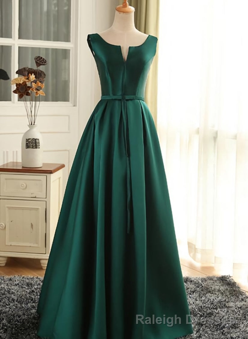 Simple Pretty Green Satin Long Party Dress Prom Dress, Green Evening Formal Dresses Main image