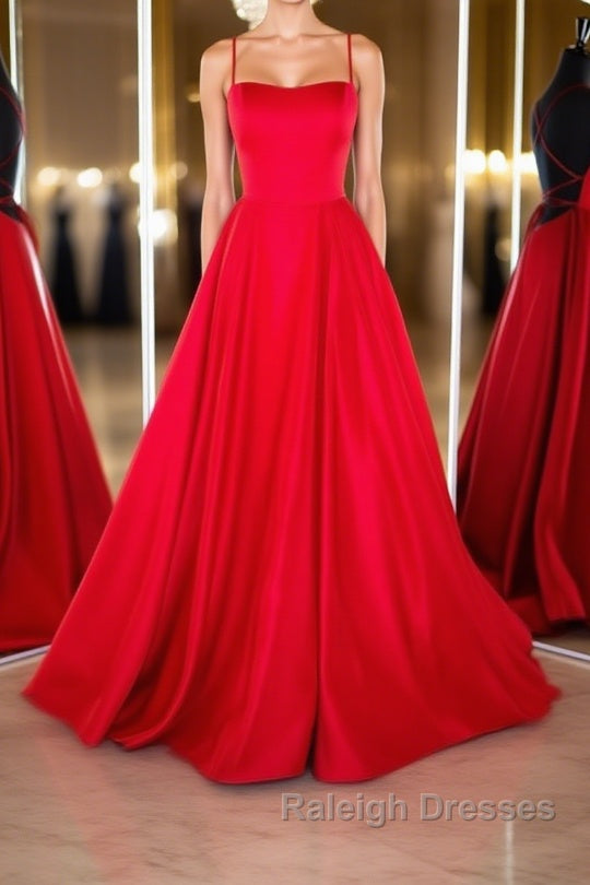 Simple red satin long prom dress, red backless long evening dress