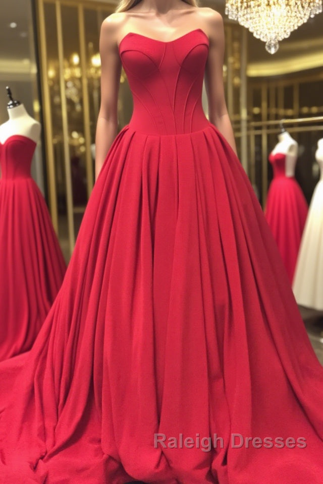 Simple red sweetheart long prom dress, red evening dress Main image