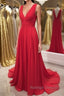 Simple Red V Neck and V Back Chiffon Long Prom Dress, V Neck Red Long Evening Dress, Red Formal Dress, Graduation Dress