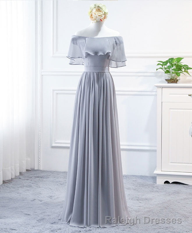 Simple Round Neck Chiffon Long Prom Dress, Bridesmaid Dress Main image