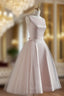 Simple Round Neck Satin Short Prom Dress, Pink Tulle Bridesmaid Dress