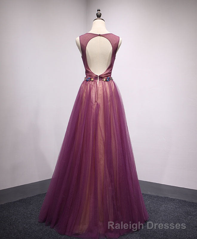 Simple Round Neck Tulle Long Prom Dress, Formal Dress Secondary image