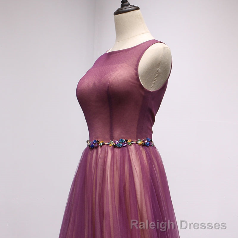 Simple Round Neck Tulle Long Prom Dress, Formal Dress