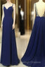 Simple Royal Blue Long Prom Dress, Backless Evening Dress
