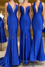 Simple Royal blue v neck mermaid Prom Dresses Long blue Prom Dresses