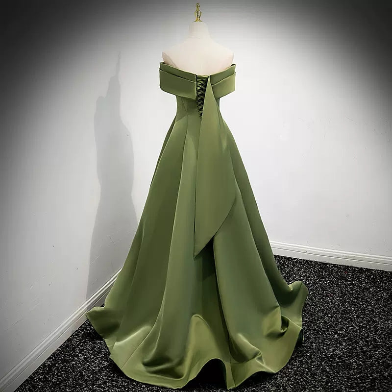 Simple Sage Green Satin Prom Dresses Sexy Evening Dress