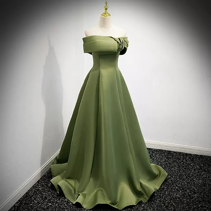Simple Sage Green Satin Prom Dresses Sexy Evening Dress
