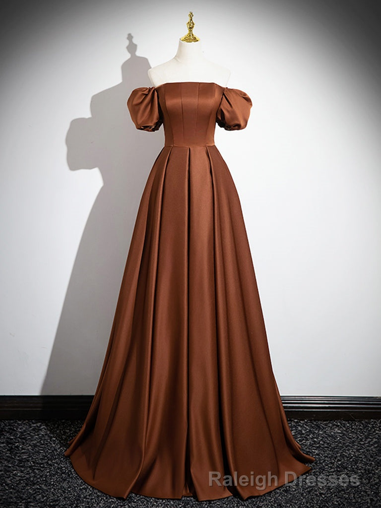 Simple Satin Brown Long Prom Dress, Brown Long Evening Dress Main image