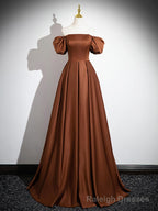 Simple Satin Brown Long Prom Dress, Brown Long Evening Dress