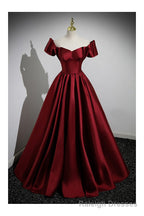 Simple Satin Burgundy Long Evening Gown with Short Sleeves