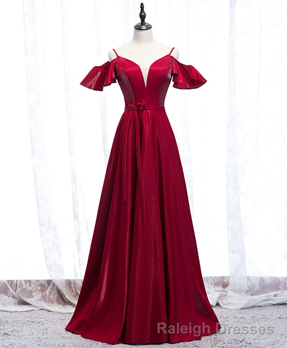 Simple Satin Burgundy Long Prom Dress Burgundy Formal Dress Secondary image