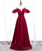 Simple Satin Burgundy Long Prom Dress Burgundy Formal Dress