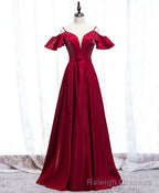 Simple Satin Burgundy Long Prom Dress Burgundy Formal Dress