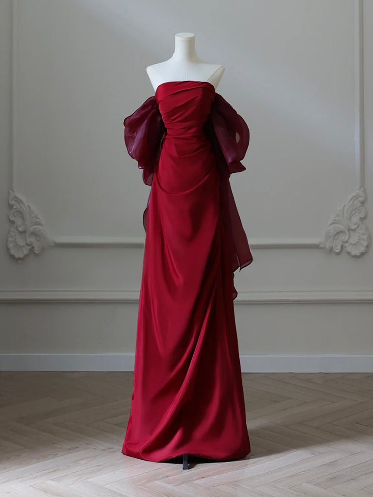 Simple Satin Burgundy Long Formal Prom Dress, Burgundy Long Prom Dress