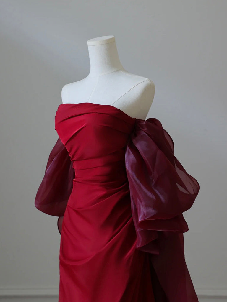 Simple Satin Burgundy Long Formal Prom Dress, Burgundy Long Prom Dress Secondary image