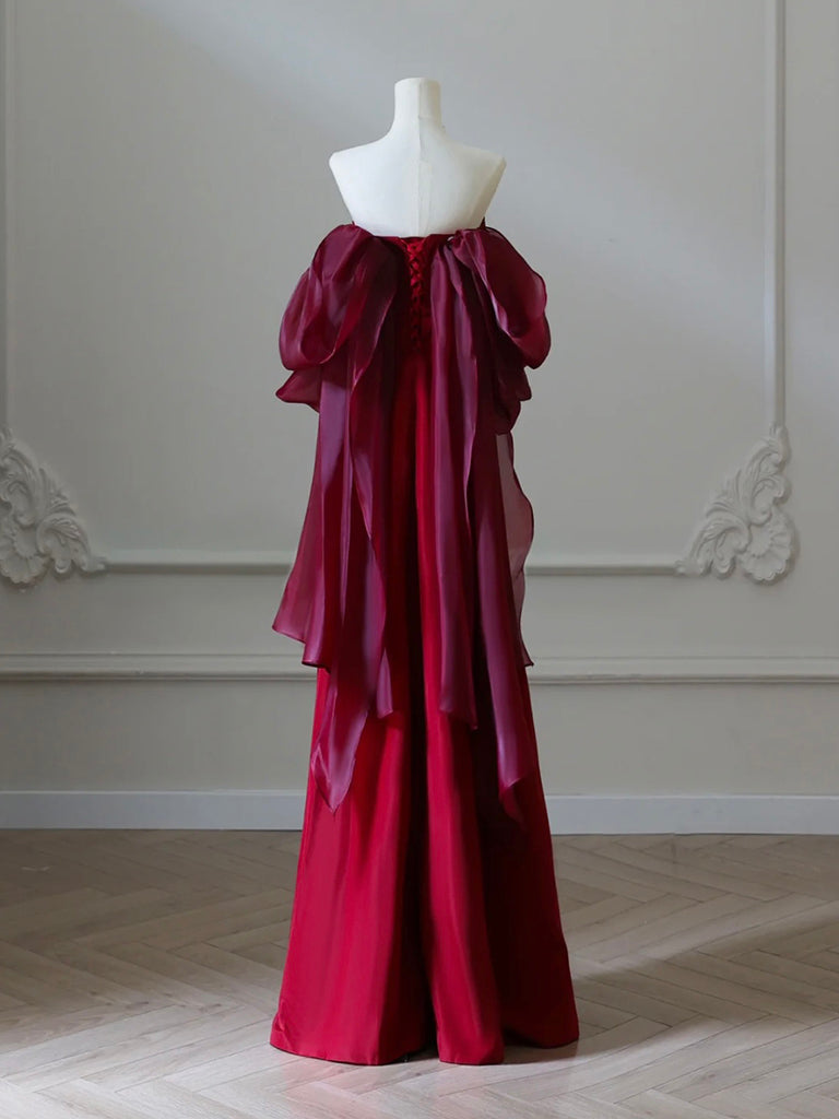 Simple Satin Burgundy Long Formal Prom Dress, Burgundy Long Prom Dress