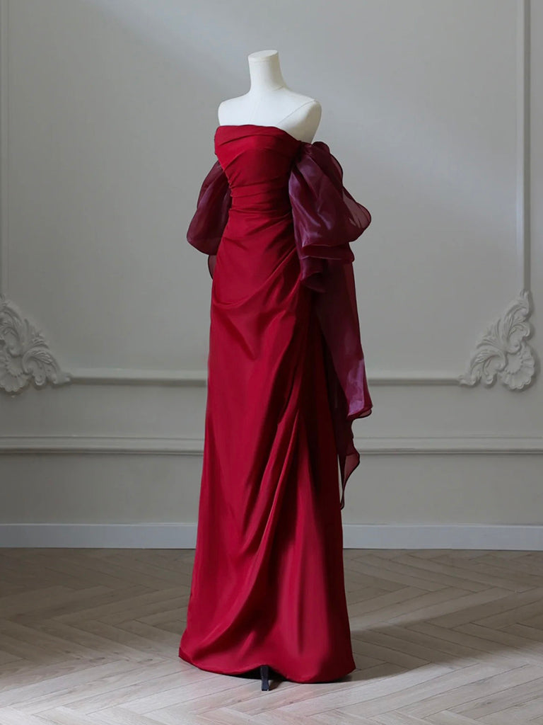 Simple Satin Burgundy Long Formal Prom Dress, Burgundy Long Prom Dress