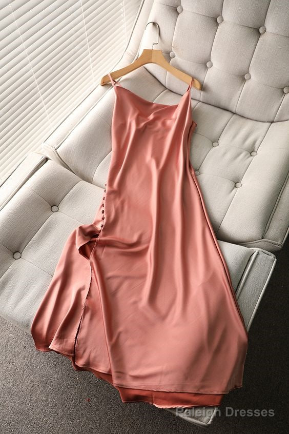 Simple Satin Dress, Summer,Spaghetti Strap Slit Long Prom Dress